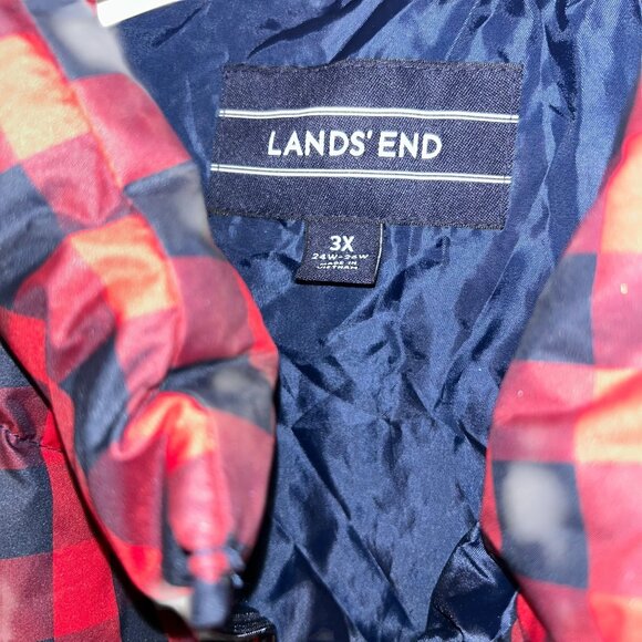 Lands' end HOLIDAY FALL red black buffalo check plaid vest jacket PLUS 3X - Picture 2 of 4